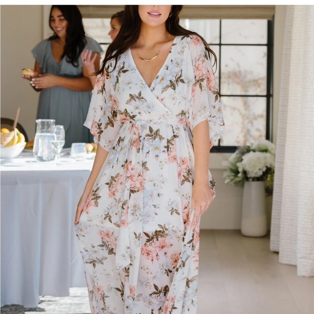 BALTIC BORN Size L white multi Kia kimono maxi dress - Picture 2 of 14